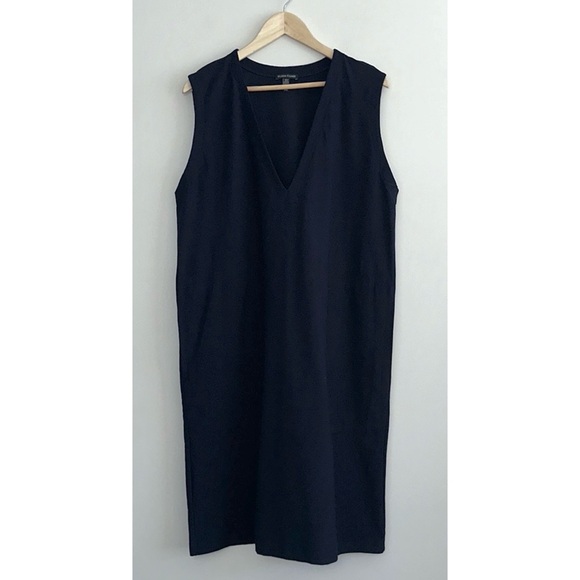 EILEEN FISHER Washable Stretch Crepe Deep V-Neck Dress in Midnight - Picture 7 of 13